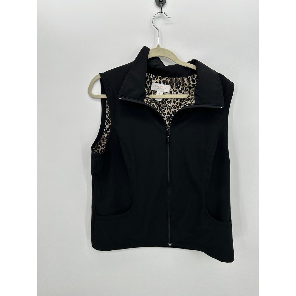 Chico's Black Full Zip Vest Sz M Lightweight Windbreaker Casual Everyday